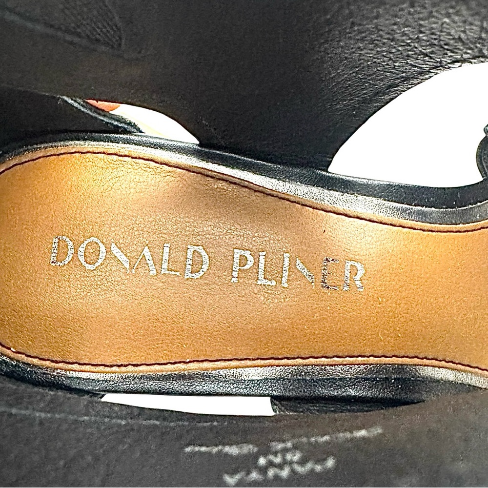 Donald J Pliner Women’s Black Leather Wedge Sandals Size 8 Faux Reptile Heel - Picture 8 of 9